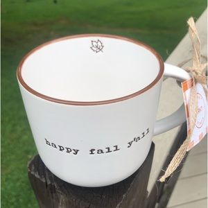 NEW Market Finds 16oz. White/Brown "Happy Fall Y'all" Maple Leaf Coffee Mug